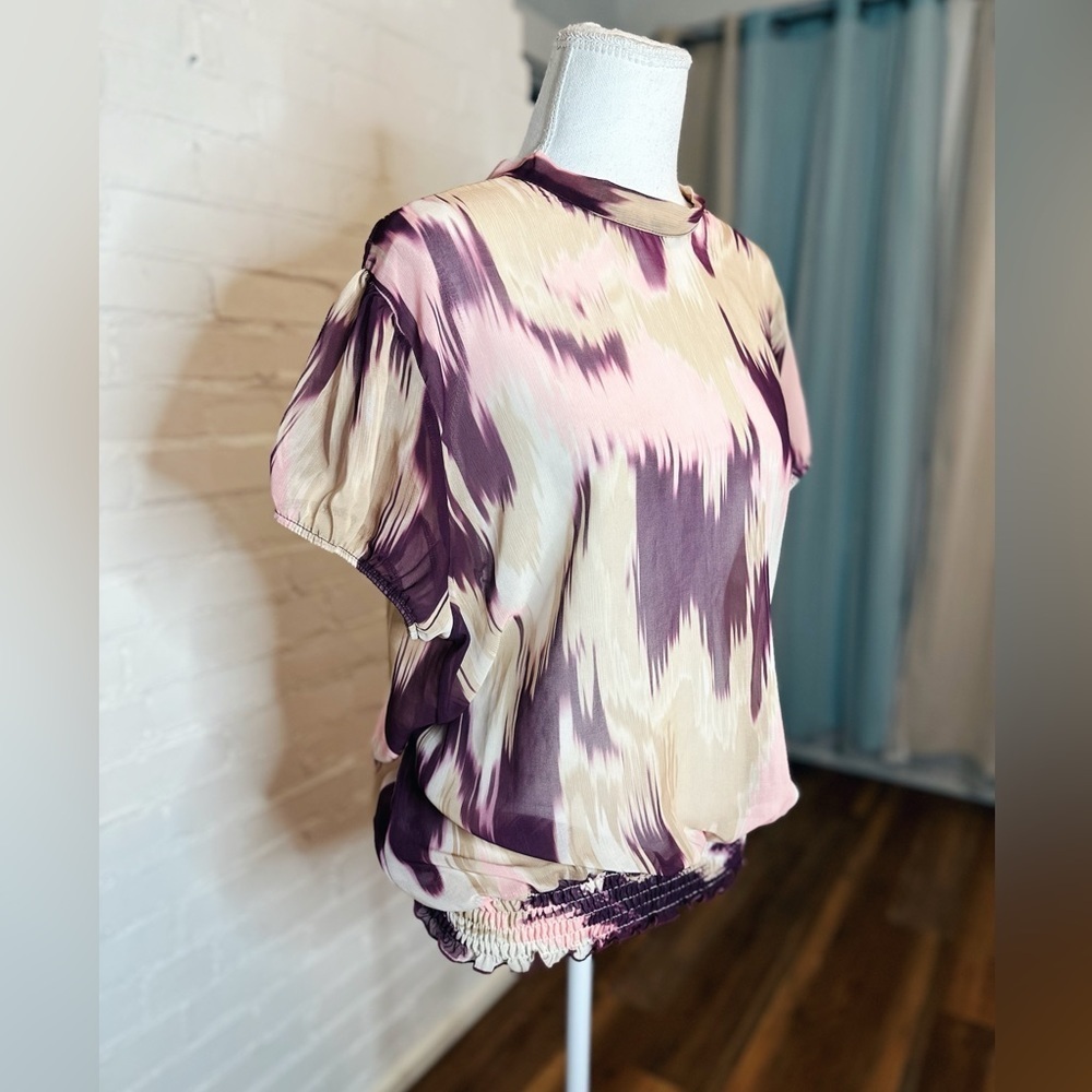 NY & Co Purple and Tan Semi Sheer Blouse